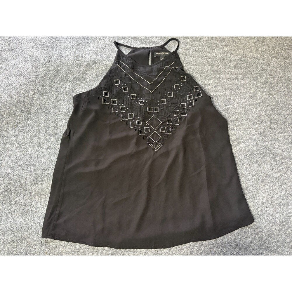 Banana Republic Top Womens Large Black Spaghetti Strap Beaded Lined Blouse